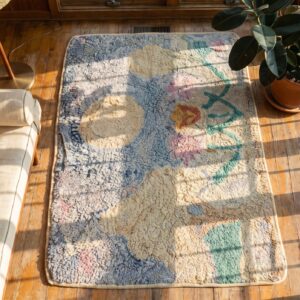 American Hooked Small Scatter Size Antique 1920s Wool Rug (SKU 19798) - styled overhead view