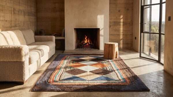 American hooked wool small scatter size 1920s antique rug 7 American hooked wool small scatter size 1920s antique rug (sku 20474) - room view