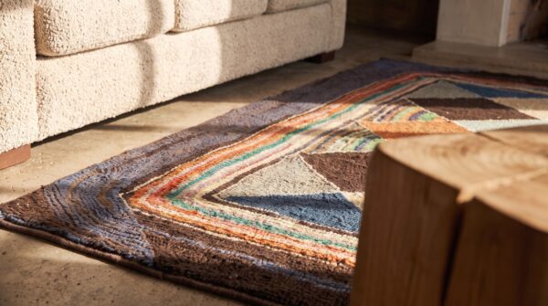 American hooked wool small scatter size 1920s antique rug 8 American hooked wool small scatter size 1920s antique rug (sku 20474) - in-room detail