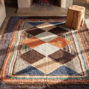 American Hooked Wool Small Scatter Size 1920s Antique Rug (SKU 20474) - styled overhead view