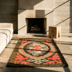 Antique American Hooked Rug Small Scatter Size Wool Black (SKU 18695) - room view