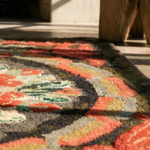 Antique American Hooked Rug Small Scatter Size Wool Black (SKU 18695) - in-room detail
