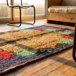 Antique American Hooked Rug Small Scatter Size Wool Blue (SKU 17635) - in-room detail