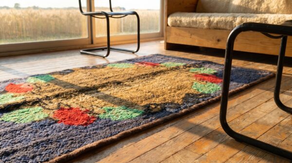 Antique american hooked rug small scatter size wool blue (sku 17635) - in-room detail