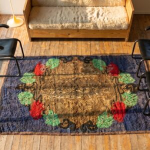 Antique American Hooked Rug Small Scatter Size Wool Blue (SKU 17635) - styled overhead view