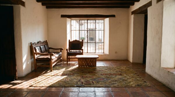 Antique american hooked rug small scatter size wool brown earth tone 8 Antique american hooked rug small scatter size wool brown earth tone (sku 24525) - room view