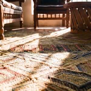 Antique American Hooked Rug Small Scatter Size Wool Brown Earth Tone (SKU 24525) - in-room detail