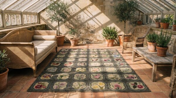 Antique american hooked rug small scatter size wool & cotton 5 Antique american hooked rug small scatter size wool & cotton (sku 19355) - room view