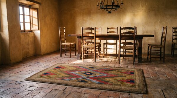Antique american hooked rug small scatter size wool & cotton brown 6 Antique american hooked rug small scatter size wool & cotton brown (sku 20486) - room view