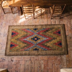 Antique American Hooked Rug Small Scatter Size Wool & Cotton Brown (SKU 20486) - styled overhead view