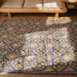 Antique American Hooked Rug Small Scatter Size Wool & Cotton Gray (SKU 20561) - styled overhead view