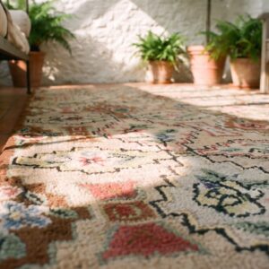 Antique American Hooked Small Scatter Size Wool Ivory Rug (SKU 25284) - in-room detail
