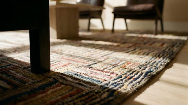 Antique american hooked rug small scatter size multicolor 11 Antique american hooked rug small scatter size multicolor (sku 24916) - in-room detail