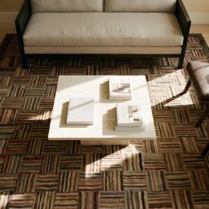 Antique American Hooked Rug Small Scatter Size Multicolor (SKU 24916) - styled overhead view