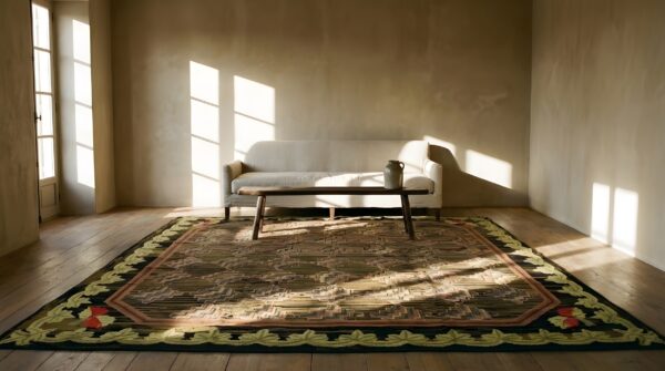 Antique american hooked square rug - allover geometric design 5 Antique american hooked square rug - allover geometric design (sku 24010) - in-room detail