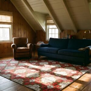 Antique American Hooked Square Rug America Geometric Hand-Woven (SKU 25212) - room view