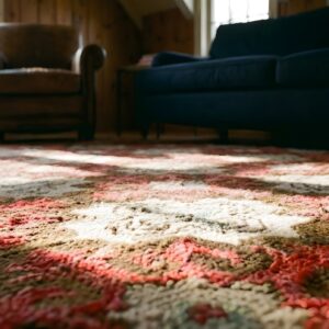 Antique American Hooked Square Rug America Geometric Hand-Woven (SKU 25212) - in-room detail