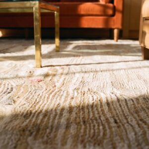 Antique American Hooked Square Floral Medallion Loop Pile Rug (SKU 25556) - in-room detail