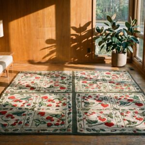 Antique American Hooked Square Rug Wool Ivory (SKU 17941) - room view
