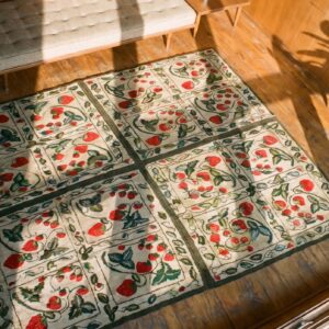 Antique American Hooked Square Rug Wool Ivory (SKU 17941) - styled overhead view