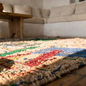 Antique American Hooked Square Rug Multicolor 1930s (SKU 17583) - in-room detail