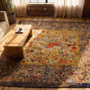 Antique American Hooked Square Rug Wool Multicolor (SKU 20927) - styled overhead view
