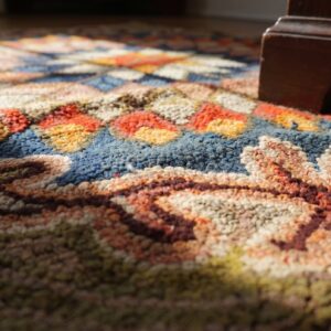 Antique American Hooked Square Small Scatter Size Wool & Cotton Multicolor Rug (SKU 25285) - in-room detail