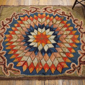 Antique American Hooked Square Small Scatter Size Wool & Cotton Multicolor Rug (SKU 25285) - styled overhead view