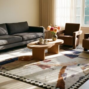 Antique American Hooked Square Small Scatter Size Cotton Ivory Rug (SKU 25343) - room view