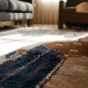Antique American Hooked Square Small Scatter Size Cotton Ivory Rug (SKU 25343) - in-room detail
