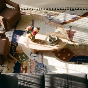 Antique American Hooked Square Small Scatter Size Cotton Ivory Rug (SKU 25343) - styled overhead view