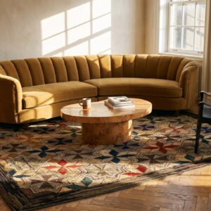 Antique American Hooked Square Rug Small Scatter Size Wool Multi (SKU 24189) - room view