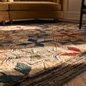 Antique American Hooked Square Rug Small Scatter Size Wool Multi (SKU 24189) - in-room detail
