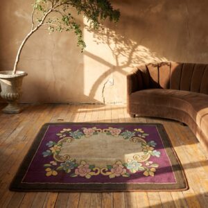Antique American Hooked Square Rug Small Scatter Size Wool Purple (SKU 20477) - room view