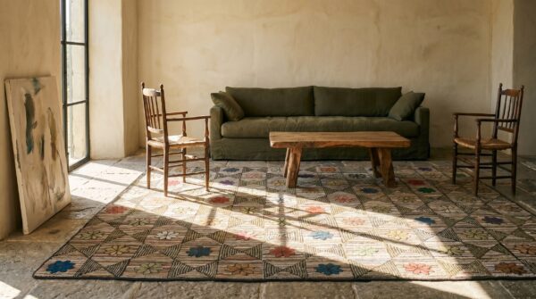 Antique american hooked usa wool rug (sku 19356) - room view
