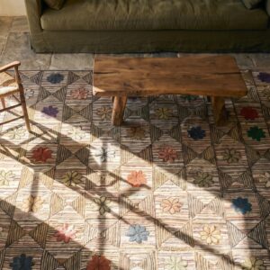 Antique American Hooked Usa Wool Rug (SKU 19356) - styled overhead view