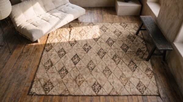 Antique american hooked usa allover rug 2 Antique american hooked usa allover rug (sku 20573) - styled overhead view