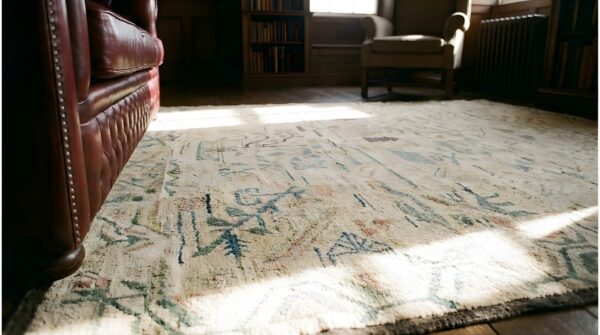 Antique american hooked usa allover floral - loop pile rug 9 Antique american hooked usa allover floral - loop pile rug (sku 25599) - in-room detail