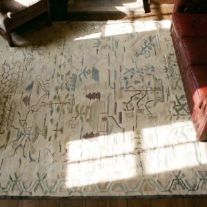 Antique American Hooked Usa Allover Floral - Loop Pile Rug (SKU 25599) - styled overhead view