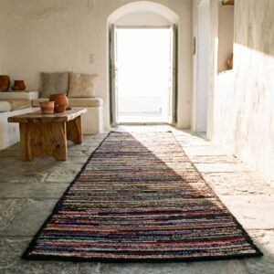 Antique American Hooked USA Allover Geometric Hallway Runner Rug (SKU 18590) - room view