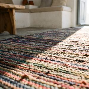 Antique American Hooked USA Allover Geometric Hallway Runner Rug (SKU 18590) - in-room detail