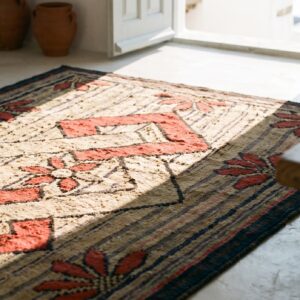 Antique American Interlocked Diamond Squares Folk Art Hooked Rug (SKU 17666) - in-room detail