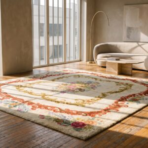American Ivory Hooked Wool Antique 1930s Room Size Rug (SKU 21520) - room view