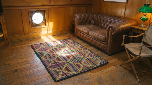 American antique multicolor wool 1930s hooked small scatter size rug (sku 20545) - room view