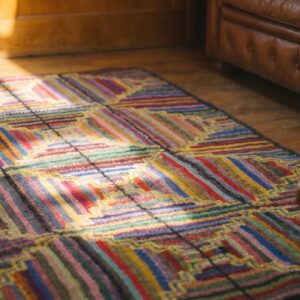 American Antique Multicolor Wool 1930s Hooked Small Scatter Size Rug (SKU 20545) - in-room detail