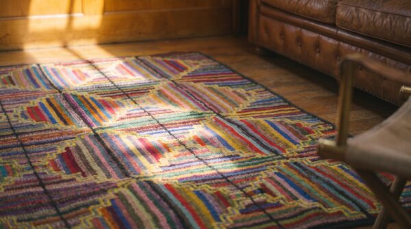 American antique multicolor wool 1930s hooked small scatter size rug (sku 20545) - in-room detail