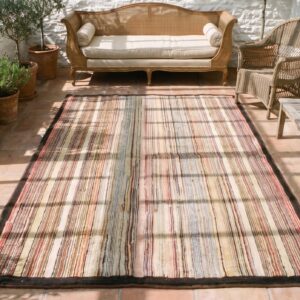 American Antique Multicolor Hooked Small Scatter Size Wool 1890s Rug (SKU 20940) - styled overhead view