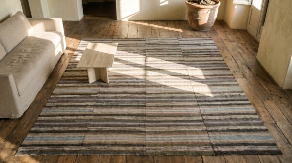 Antique american rag rug american knotted 2 Antique american rag rug american knotted (sku 18383) - styled overhead view