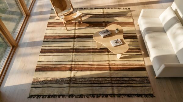 Antique american rag rug american allover geometric knotted 2 Antique american rag rug american allover geometric knotted (sku 24264) - styled overhead view