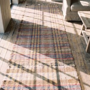 Antique American Rag Rug Hallway Runner Wool & Cotton Multicolor (SKU 20589) - styled overhead view